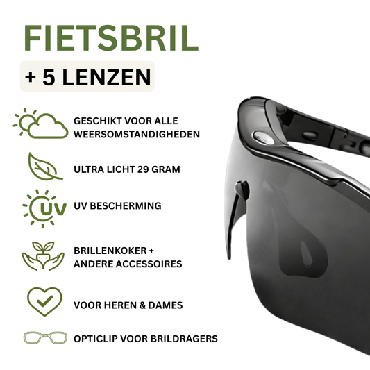 Fietsbril Zwart + 5 Verwisselbare Lenzen