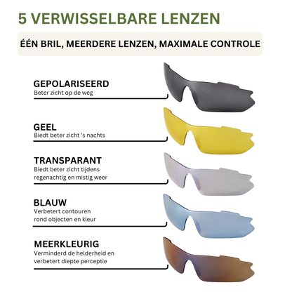 Fietsbril Zwart + 5 Verwisselbare Lenzen